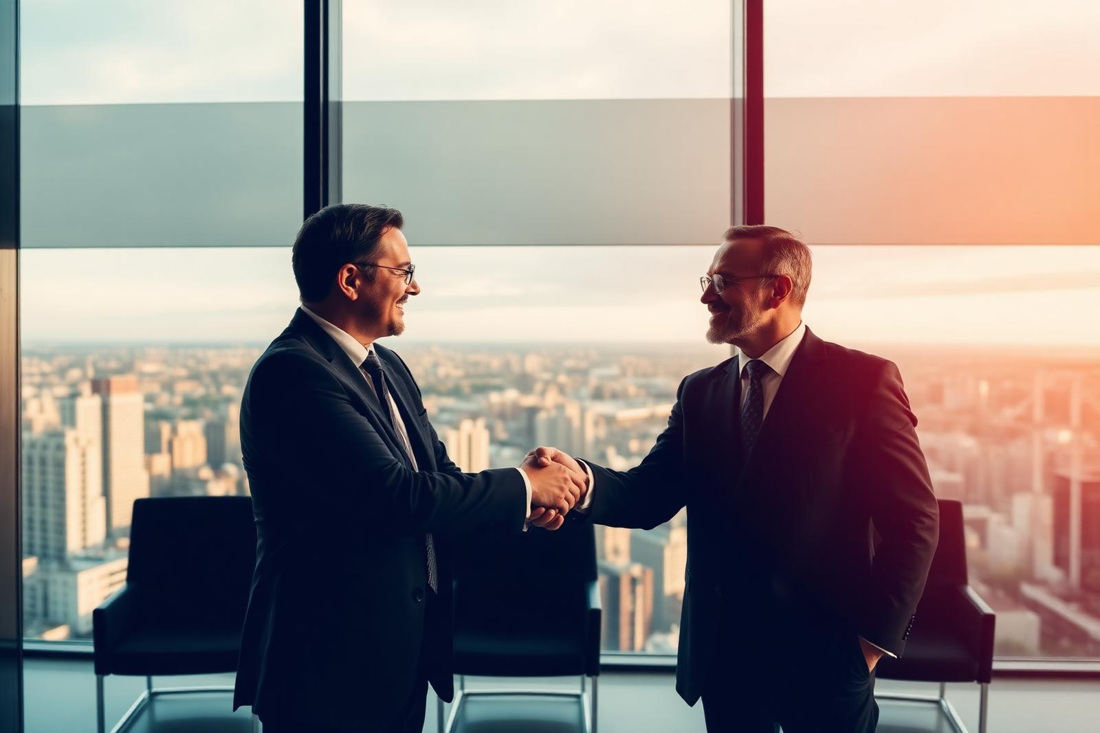 Executives sealing a partnership deal